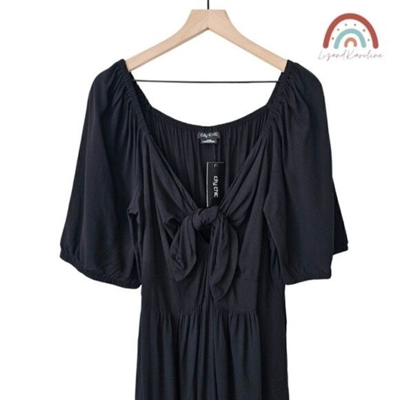 New! City Chic Villa Capri Peasant Peekaboo Tie Front Puff Sleeve Maxi Dress - Picture 4 of 11